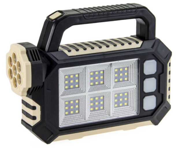 Lanterna solara HS-8029-7-A multifunctionala  cu 3 surse de lumină: 7 LED-uri SMD în față, 54 LED-uri SMS pe lateral, 3 mini panouri LED-uri pe lateral